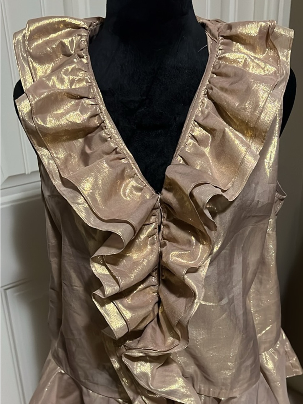 Lauren Ralph Lauren Metallic Gold Silk blend ruffle peplum blouse